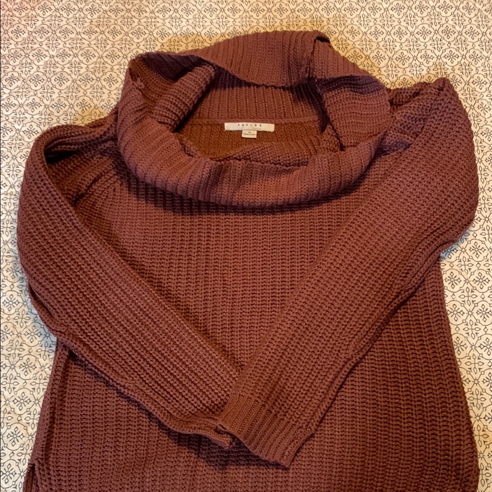 FAVLUX Brown Chunky Knit Turtleneck Sweater
